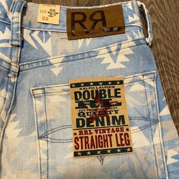 Double RL Ralph Lauren RRL Vintage Straight Leg Jean Women 25 Blue Aztec Western - Picture 6 of 11